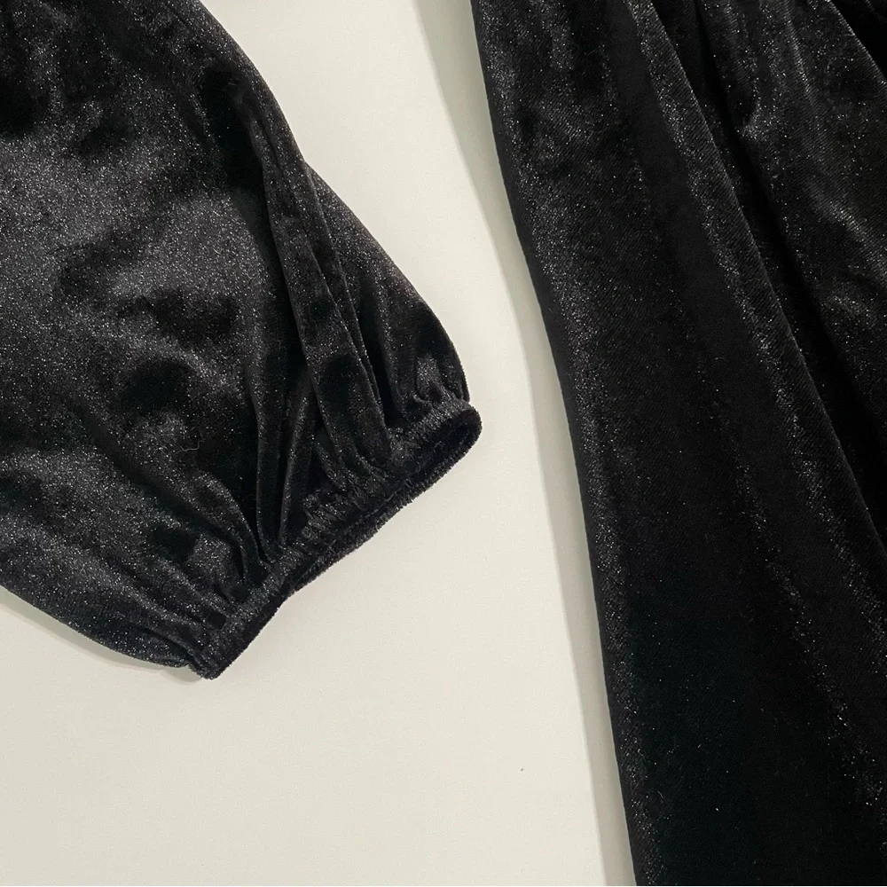 Black Velvet Bustier Babydoll Dress Regency Square Neck Blu Pepper Medium